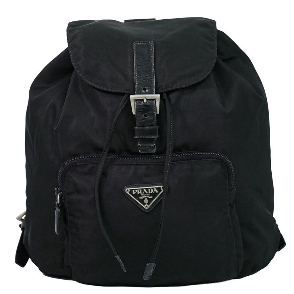 Prada Front Pocket Buckle Nylon Black Nylon Backpack Bag